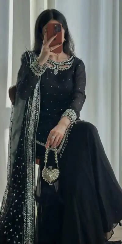 SRK 5353 Black Faux Georgette Salwar Suit Perfect for Wedding, Party, Family Gatherings, Sangeet, Housewarming – . Affordable Price ₹1949. Days | Jump Suits, Salwar suit, Designer Suits, Casual Suits, Creative suits, Palazzo Suits, Party Wear Suits, Patiala Suits, Straight Suits