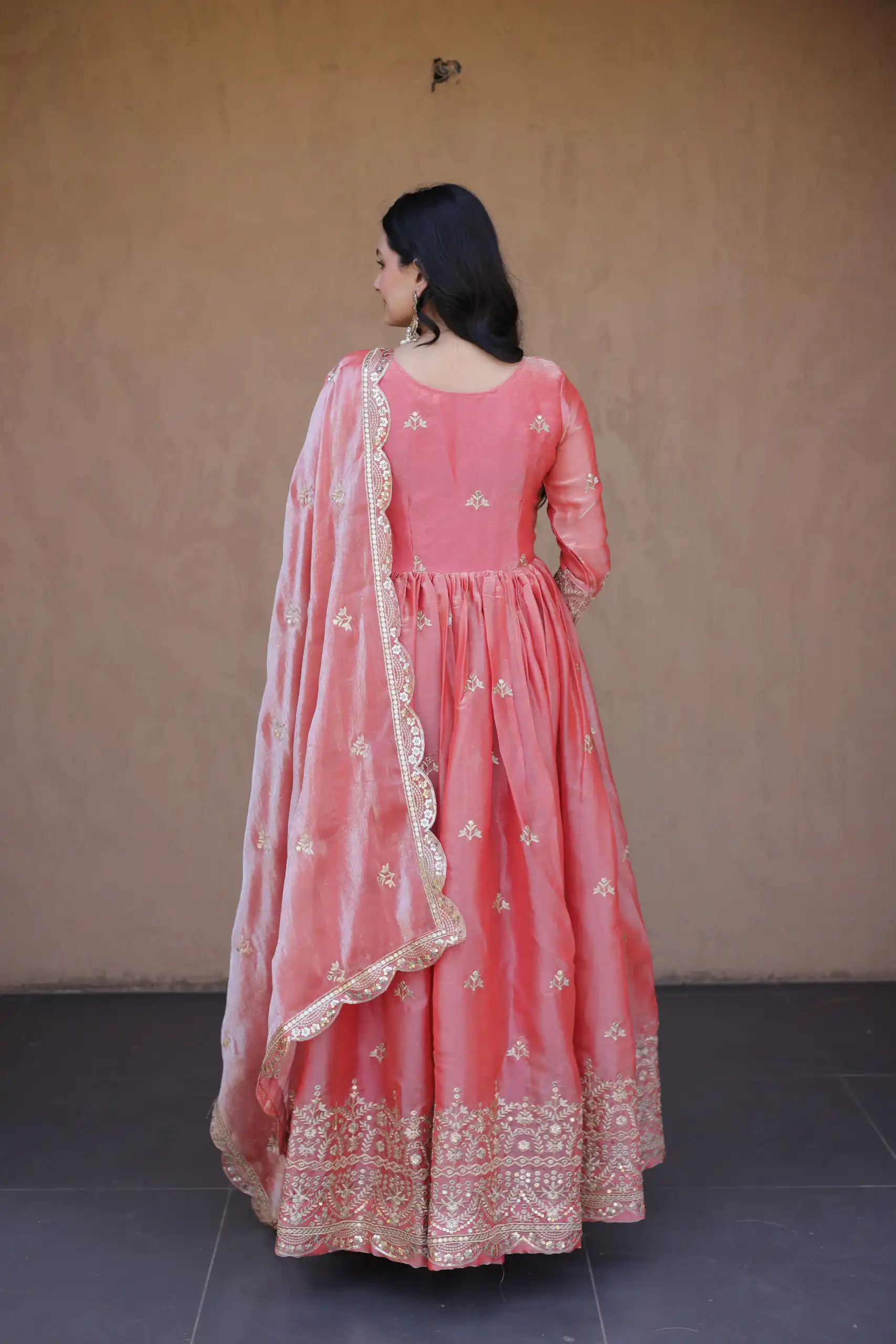 KA 1260 Gajri Color Fendi Silk Gown with Embroidery Work & Zari Work. Now at just ₹2599. Delivery 4-6 Working Days. Shop now. | Gowns, Bollywood Gowns, Creative Gowns, Designer Gowns, Embroidered Gowns, Party Wear Gowns