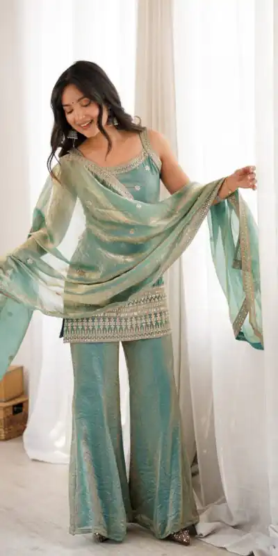 KB 302 Sea Green Fendy Silk Salwar Suit with Mirror Work & Embroidery Work. Best Price ₹2049. Delivery 4-6 Working Days. Shop now. | Jump Suits, Salwar suit, Designer Suits, Casual Suits, Creative suits, Palazzo Suits, Party Wear Suits, Patiala Suits, Straight Suits