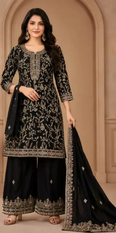 FC 1967 Black Chinon Embroidery Work Salwar Suit Wedding, Party, Festive, Events,, Reception,, Price ₹3049. Delivery 4-6 Working Days. Shop now. | Jump Suits, Salwar suit, Designer Suits, Casual Suits, Creative suits, Palazzo Suits, Party Wear Suits, Patiala Suits, Straight Suits