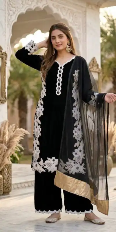 ST 213 Black Color Natural Crep Salwar Suit with Embroidery Work. Wedding, Party, Festive, Best Price ₹1899. Delivery 4-6 Working Days. Shop now. | Jump Suits, Salwar suit, Designer Suits, Casual Suits, Creative suits, Palazzo Suits, Party Wear Suits, Patiala Suits, Straight Suits