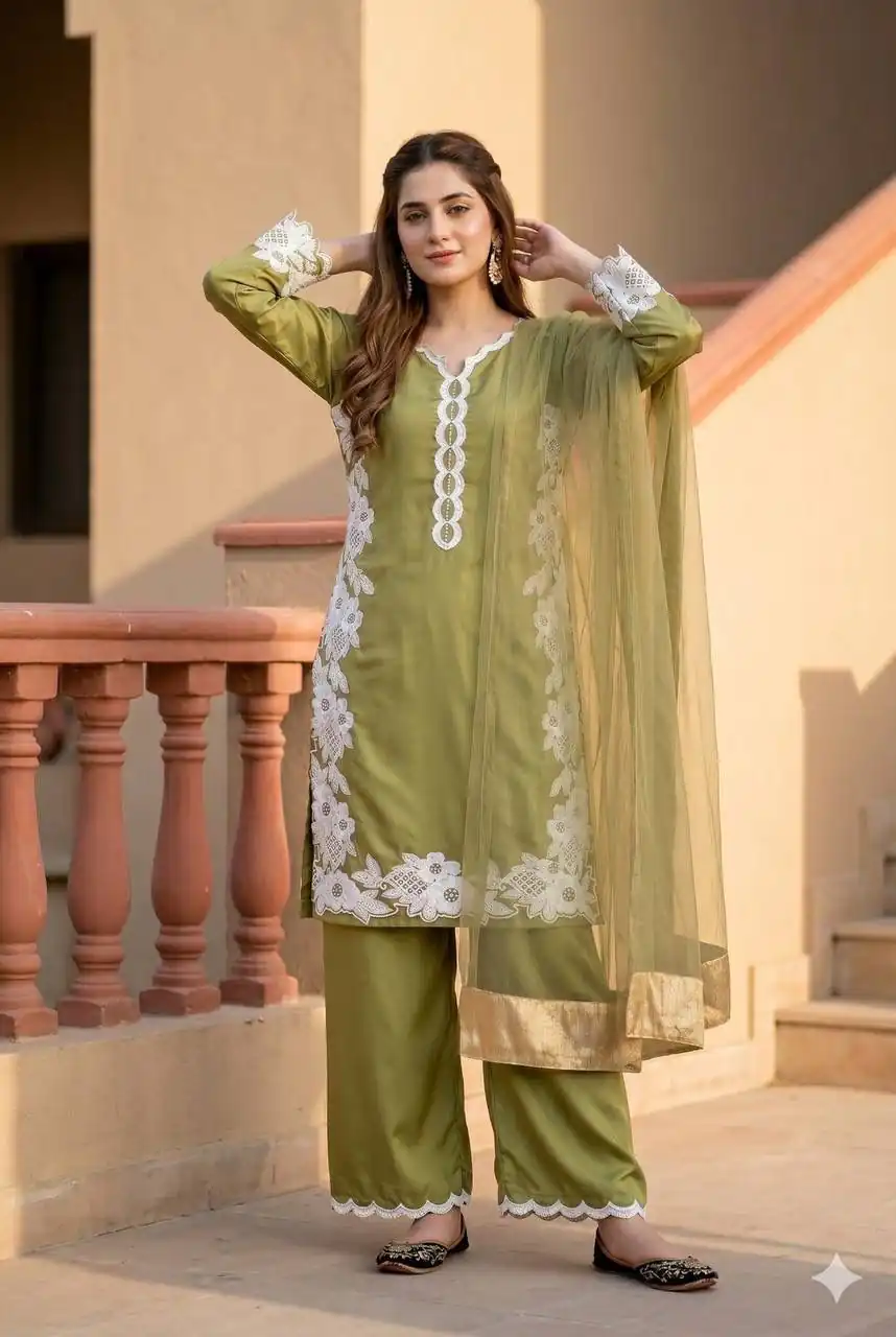 ST 213 Mehandi Color Natural Crep Salwar Suit with Embroidery Work. Wedding, Party, Festive, Best Price ₹1899. Delivery 4-6 Working Days. Shop now. | Jump Suits, Salwar suit, Designer Suits, Casual Suits, Creative suits, Palazzo Suits, Party Wear Suits, Patiala Suits, Straight Suits