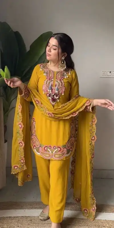 SRK 5348 Mustered Color Georgette Mirror Embroidery Work Salwar Suit . Best Price ₹2399. Delivery 4-6 Working Days. Shop now. | Jump Suits, Salwar suit, Designer Suits, Casual Suits, Creative suits, Palazzo Suits, Party Wear Suits, Patiala Suits, Straight Suits
