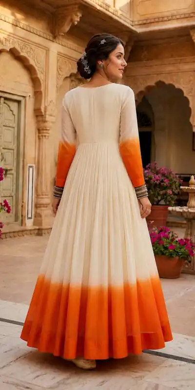 KA 1263 Orange |Star Georgette Gown with Thread Embroidery & Embroidery Work. Special Price ₹1669. Delivery 4-6 Working Days. Shop now. | Gowns, Bollywood Gowns, Creative Gowns, Designer Gowns, Embroidered Gowns, Party Wear Gowns