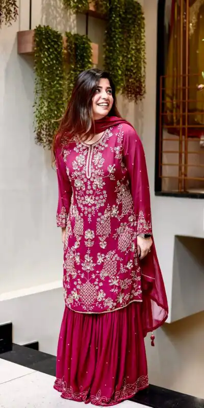 JF 027 Pink in Faux Georgette Mirror Embroidery Work Salwar Suit . Best Price ₹1949. Delivery 4-6 Working Days. Shop now. | Jump Suits, Salwar suit, Designer Suits, Casual Suits, Creative suits, Palazzo Suits, Party Wear Suits, Patiala Suits, Straight Suits