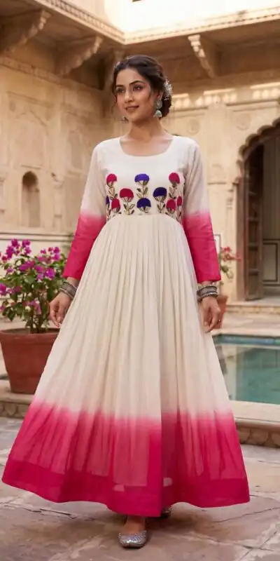 KA 1263 Pink |Star Georgette Gown with Thread Embroidery & Embroidery Work. Special Price ₹1669. Delivery 4-6 Working Days. Shop now. | Gowns, Bollywood Gowns, Creative Gowns, Designer Gowns, Embroidered Gowns, Party Wear Gowns
