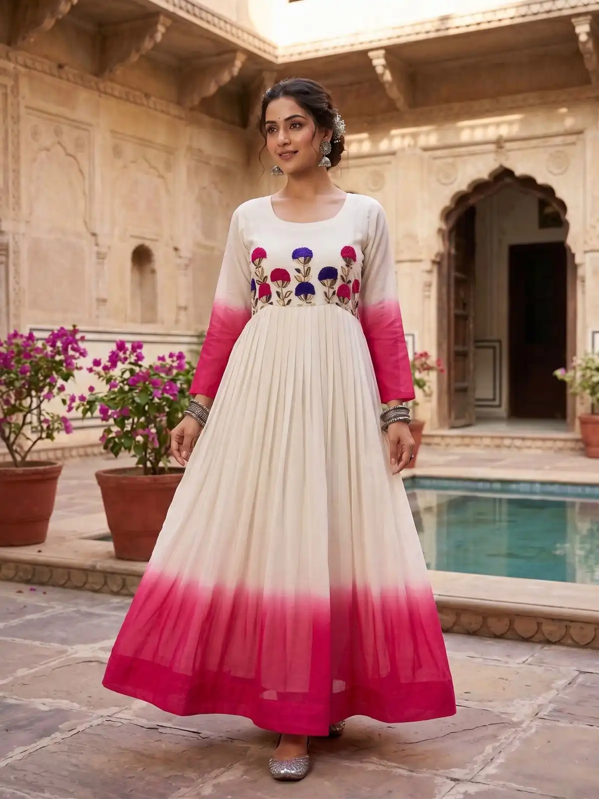 KA 1263 Pink |Star Georgette Gown with Thread Embroidery & Embroidery Work. Special Price ₹1669. Delivery 4-6 Working Days. Shop now. | Gowns, Bollywood Gowns, Creative Gowns, Designer Gowns, Embroidered Gowns, Party Wear Gowns