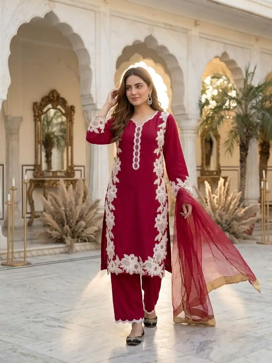 ST 213 Red Color Natural Crep Salwar Suit with Embroidery Work. Wedding, Party, Festive, Best Price ₹1899. Delivery 4-6 Working Days. Shop now. | Jump Suits, Salwar suit, Designer Suits, Casual Suits, Creative suits, Palazzo Suits, Party Wear Suits, Patiala Suits, Straight Suits