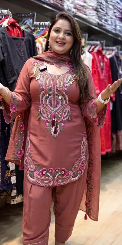 SRK 5348 Rust Color Georgette Mirror Embroidery Work Salwar Suit . Best Price ₹2399. Delivery 4-6 Working Days. Shop now. | Jump Suits, Salwar suit, Designer Suits, Casual Suits, Creative suits, Palazzo Suits, Party Wear Suits, Patiala Suits, Straight Suits