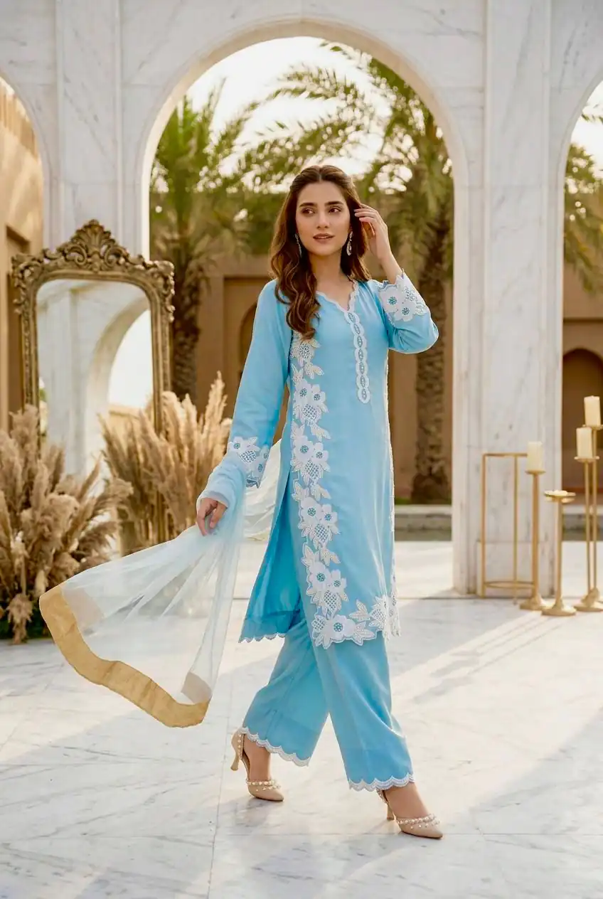 ST 213 Sky Blue Color Natural Crep Salwar Suit with Embroidery Work. Wedding, Party, Festive, Best Price ₹1899. Delivery 4-6 Working Days. Shop now. | Jump Suits, Salwar suit, Designer Suits, Casual Suits, Creative suits, Palazzo Suits, Party Wear Suits, Patiala Suits, Straight Suits