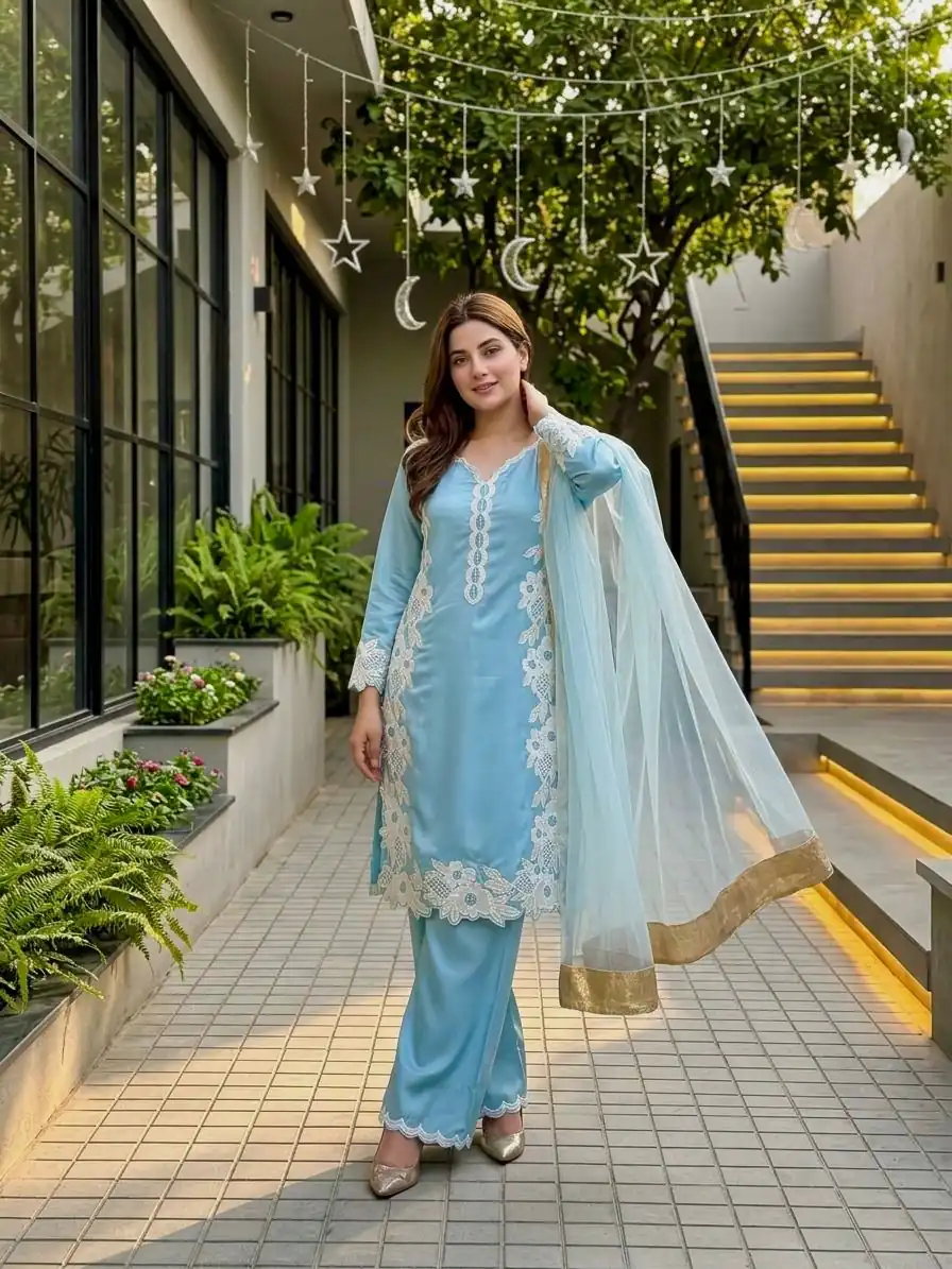 ST 213 Sky Blue Color Natural Crep Salwar Suit with Embroidery Work. Wedding, Party, Festive, Best Price ₹1899. Delivery 4-6 Working Days. Shop now. | Jump Suits, Salwar suit, Designer Suits, Casual Suits, Creative suits, Palazzo Suits, Party Wear Suits, Patiala Suits, Straight Suits