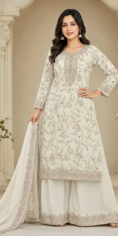 FC 1967 White Chinon Embroidery Work Salwar Suit Wedding, Party, Festive, Events,, Reception,, Price ₹3049. Delivery 4-6 Working Days. Shop now. | Jump Suits, Salwar suit, Designer Suits, Casual Suits, Creative suits, Palazzo Suits, Party Wear Suits, Patiala Suits, Straight Suits