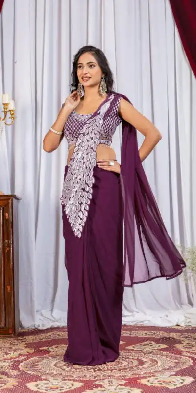 ST 1165 Wine Faux Georgette Saree with Embroidery Work & Sequins Work. Now at just ₹1799. Delivery 4-6 Working Days. Shop now. | Sarees, Bollywood Sarees, Creative Sarees, Designer Sarees, Embroidered Sarees, Ethnic Saree, Modern Digital sarees, Party Wear Sarees