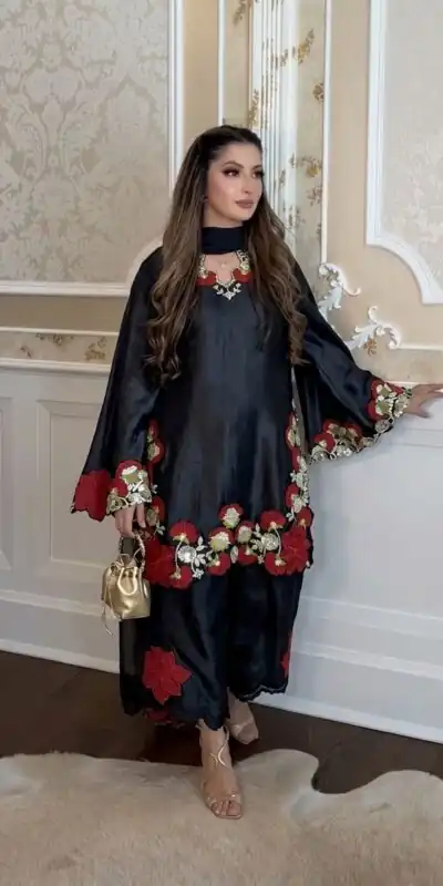 ZSR 3171 Black Color Roman Silk Salwar Suit with Embroidery Work. Available at ₹2449 only. Delivery 4-6 Working Days. Shop now. | Jump Suits, Salwar suit, Designer Suits, Casual Suits, Creative suits, Palazzo Suits, Party Wear Suits, Patiala Suits, Straight Suits