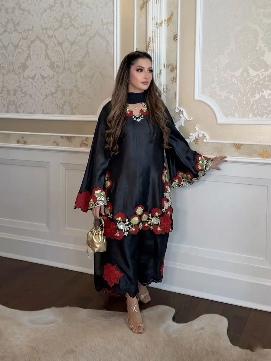 ZSR 3171 Black Color Roman Silk Salwar Suit with Embroidery Work. Available at ₹2449 only. Delivery 4-6 Working Days. Shop now. | Jump Suits, Salwar suit, Designer Suits, Casual Suits, Creative suits, Palazzo Suits, Party Wear Suits, Patiala Suits, Straight Suits