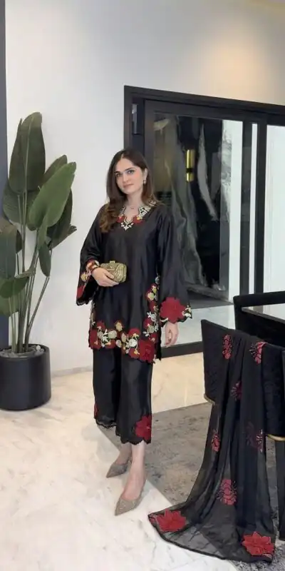 ZSR 3171 Black Color Roman Silk Salwar Suit with Embroidery Work. Available at ₹2449 only. Delivery 4-6 Working Days. Shop now. | Jump Suits, Salwar suit, Designer Suits, Casual Suits, Creative suits, Palazzo Suits, Party Wear Suits, Patiala Suits, Straight Suits