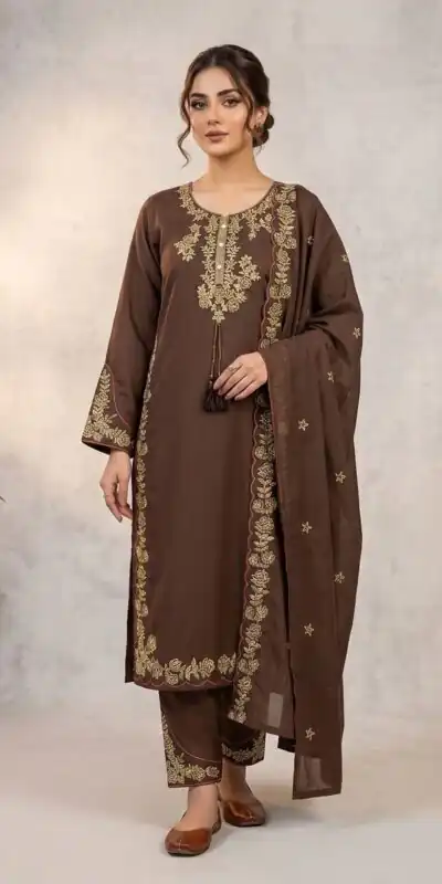 BE 473 Brown Color Roman Silk Salwar Suit with Embroidery Work. Available at ₹1999 only. Delivery 4-6 Working Days. Shop now. | Jump Suits, Salwar suit, Designer Suits, Casual Suits, Creative suits, Palazzo Suits, Party Wear Suits, Patiala Suits, Straight Suits