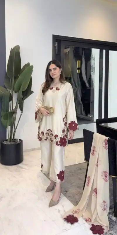 ZSR 3171 Cream Color Roman Silk Salwar Suit with Embroidery Work. Available at ₹2449 only. Delivery 4-6 Working Days. Shop now. | Jump Suits, Salwar suit, Designer Suits, Casual Suits, Creative suits, Palazzo Suits, Party Wear Suits, Patiala Suits, Straight Suits