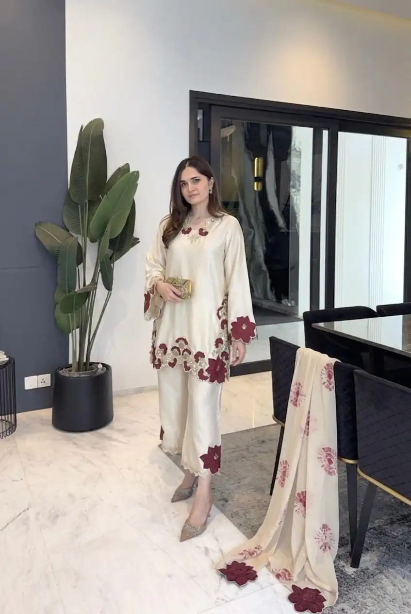 ZSR 3171 Cream Color Roman Silk Salwar Suit with Embroidery Work. Available at ₹2449 only. Delivery 4-6 Working Days. Shop now. | Jump Suits, Salwar suit, Designer Suits, Casual Suits, Creative suits, Palazzo Suits, Party Wear Suits, Patiala Suits, Straight Suits