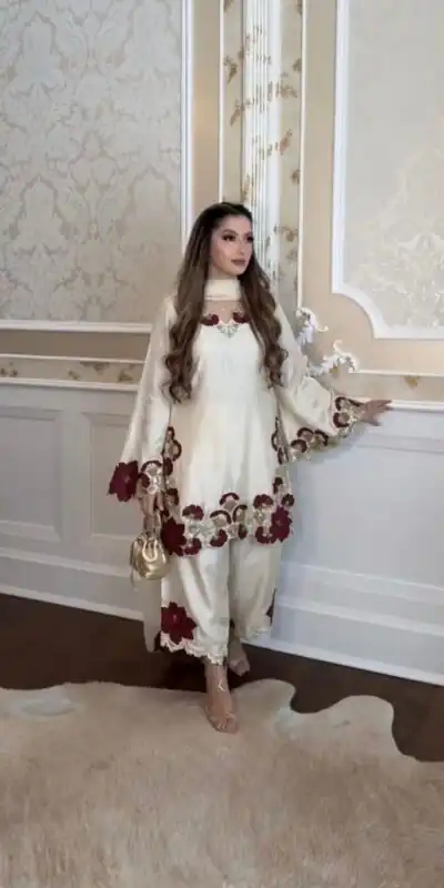 ZSR 3171 Cream Color Roman Silk Salwar Suit with Embroidery Work. Available at ₹2449 only. Delivery 4-6 Working Days. Shop now. | Jump Suits, Salwar suit, Designer Suits, Casual Suits, Creative suits, Palazzo Suits, Party Wear Suits, Patiala Suits, Straight Suits