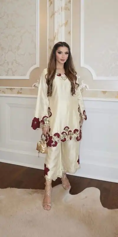 ZSR 3171 Cream Color Roman Silk Salwar Suit with Embroidery Work. Available at ₹2449 only. Delivery 4-6 Working Days. Shop now. | Jump Suits, Salwar suit, Designer Suits, Casual Suits, Creative suits, Palazzo Suits, Party Wear Suits, Patiala Suits, Straight Suits