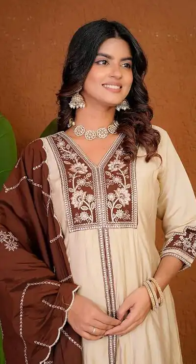 DIVA 152 Cream Color Roman Silk Salwar Suit with Embroidery Work. Available at ₹2399 only. Delivery 4-6 Working Days. Shop now. | Jump Suits, Salwar suit, Designer Suits, Casual Suits, Creative suits, Palazzo Suits, Party Wear Suits, Patiala Suits, Straight Suits