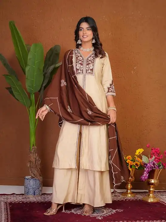 DIVA 152 Cream Color Roman Silk Salwar Suit with Embroidery Work. Available at ₹2399 only. Delivery 4-6 Working Days. Shop now. | Jump Suits, Salwar suit, Designer Suits, Casual Suits, Creative suits, Palazzo Suits, Party Wear Suits, Patiala Suits, Straight Suits