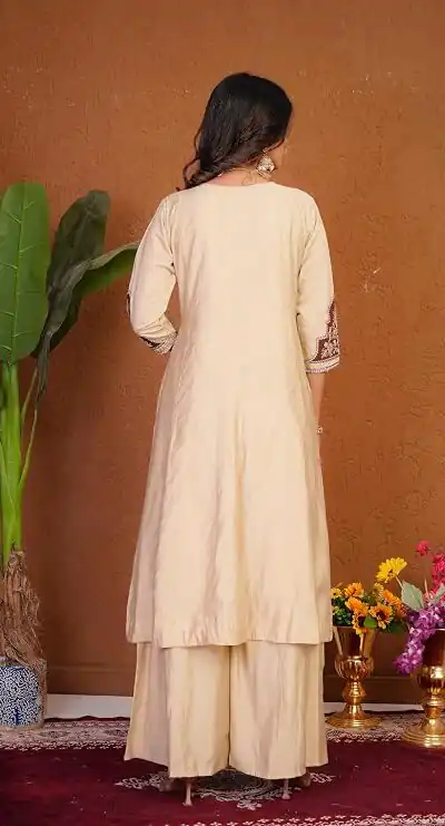 DIVA 152 Cream Color Roman Silk Salwar Suit with Embroidery Work. Available at ₹2399 only. Delivery 4-6 Working Days. Shop now. | Jump Suits, Salwar suit, Designer Suits, Casual Suits, Creative suits, Palazzo Suits, Party Wear Suits, Patiala Suits, Straight Suits