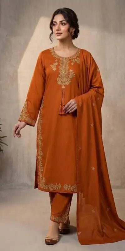 BE 473 Orange Color Roman Silk Salwar Suit with Embroidery Work. Available at ₹1999 only. Delivery 4-6 Working Days. Shop now. | Jump Suits, Salwar suit, Designer Suits, Casual Suits, Creative suits, Palazzo Suits, Party Wear Suits, Patiala Suits, Straight Suits