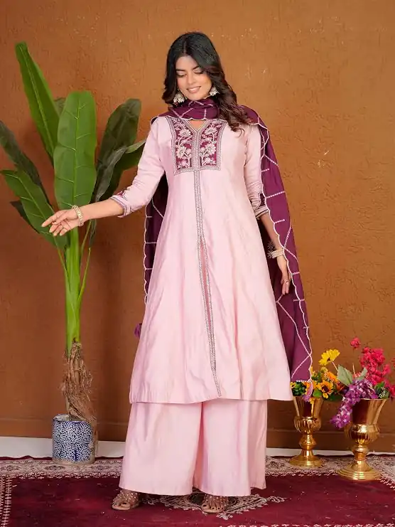 DIVA 152 Pink Color Roman Silk Salwar Suit with Embroidery Work. Available at ₹2399 only. Delivery 4-6 Working Days. Shop now. | Jump Suits, Salwar suit, Designer Suits, Casual Suits, Creative suits, Palazzo Suits, Party Wear Suits, Patiala Suits, Straight Suits
