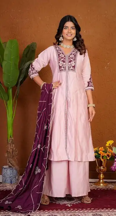 DIVA 152 Pink Color Roman Silk Salwar Suit with Embroidery Work. Available at ₹2399 only. Delivery 4-6 Working Days. Shop now. | Jump Suits, Salwar suit, Designer Suits, Casual Suits, Creative suits, Palazzo Suits, Party Wear Suits, Patiala Suits, Straight Suits