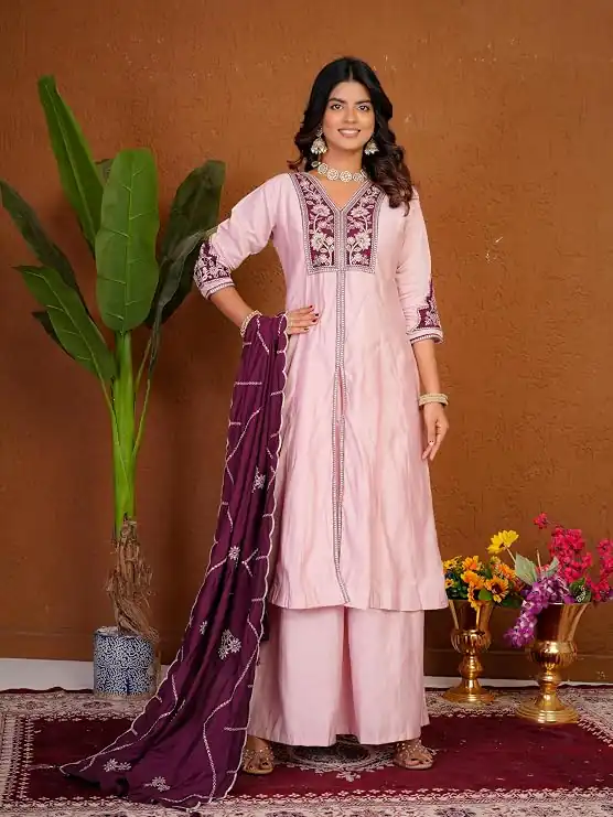DIVA 152 Pink Color Roman Silk Salwar Suit with Embroidery Work. Available at ₹2399 only. Delivery 4-6 Working Days. Shop now. | Jump Suits, Salwar suit, Designer Suits, Casual Suits, Creative suits, Palazzo Suits, Party Wear Suits, Patiala Suits, Straight Suits