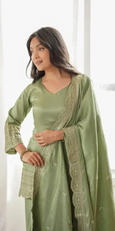 KB 304 Pista Color Roman Silk Salwar Suit with Embroidery Work. Available at ₹1999 only. Delivery 4-6 Working Days. Shop now. | Jump Suits, Salwar suit, Designer Suits, Casual Suits, Creative suits, Palazzo Suits, Party Wear Suits, Patiala Suits, Straight Suits
