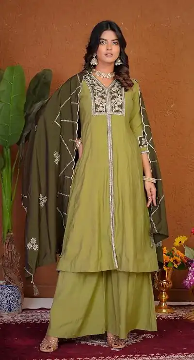 DIVA 152 Pista Color Roman Silk Salwar Suit with Embroidery Work. Available at ₹2399 only. Delivery 4-6 Working Days. Shop now. | Jump Suits, Salwar suit, Designer Suits, Casual Suits, Creative suits, Palazzo Suits, Party Wear Suits, Patiala Suits, Straight Suits