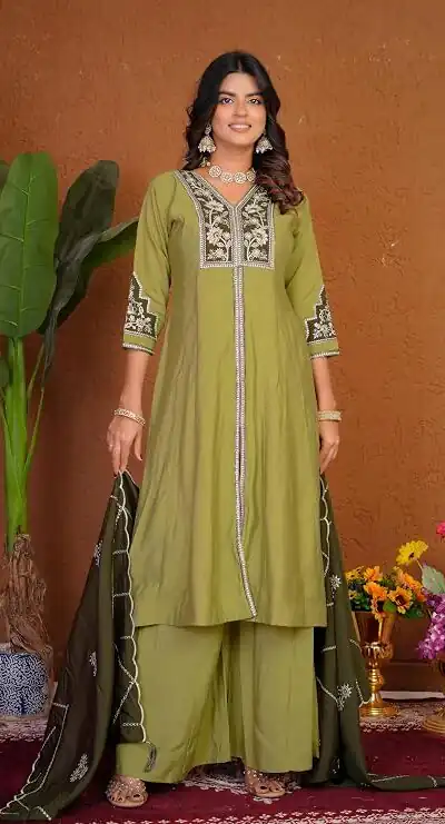 DIVA 152 Pista Color Roman Silk Salwar Suit with Embroidery Work. Available at ₹2399 only. Delivery 4-6 Working Days. Shop now. | Jump Suits, Salwar suit, Designer Suits, Casual Suits, Creative suits, Palazzo Suits, Party Wear Suits, Patiala Suits, Straight Suits