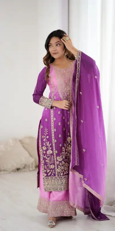 KD 1621 Purple Shaded Chinon silk Salwar Suit with Thread Embroidery. Festive Deal ₹2399. Delivery 4-6 Working Days. Shop now. | Jump Suits, Salwar suit, Designer Suits, Casual Suits, Creative suits, Palazzo Suits, Party Wear Suits, Patiala Suits, Straight Suits