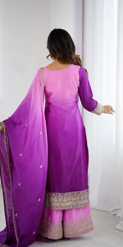 KD 1621 Purple Shaded Chinon silk Salwar Suit with Thread Embroidery. Festive Deal ₹2399. Delivery 4-6 Working Days. Shop now. | Jump Suits, Salwar suit, Designer Suits, Casual Suits, Creative suits, Palazzo Suits, Party Wear Suits, Patiala Suits, Straight Suits