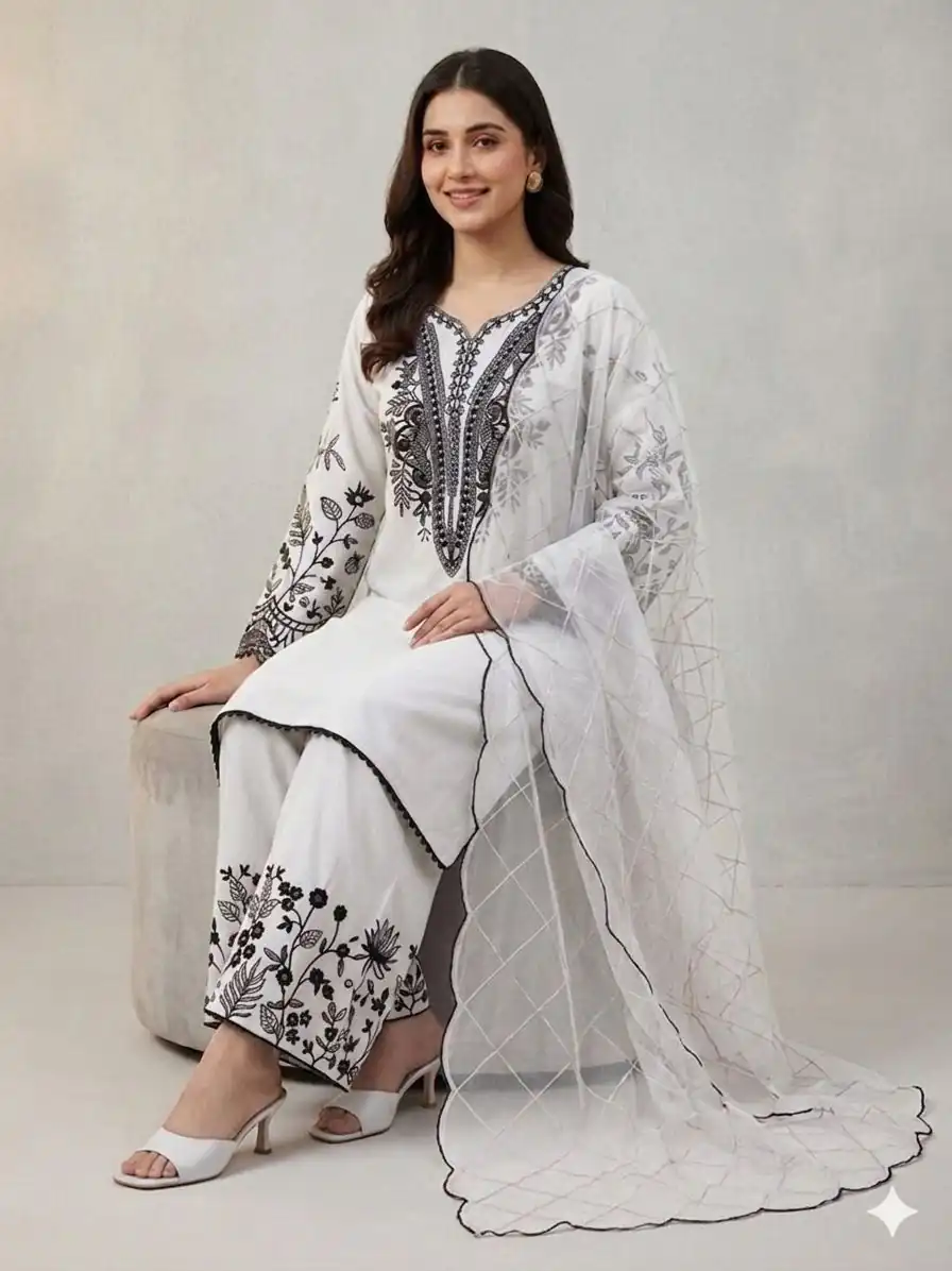 LG 2101 White Color Mal Cotton Embroidery Work Salwar Suit . Wedding, Party, Festive, Events, Get it for ₹2099. Delivery 4-6 Working Days. Shop now. | Jump Suits, Salwar suit, Designer Suits, Casual Suits, Creative suits, Palazzo Suits, Party Wear Suits, Patiala Suits, Straight Suits