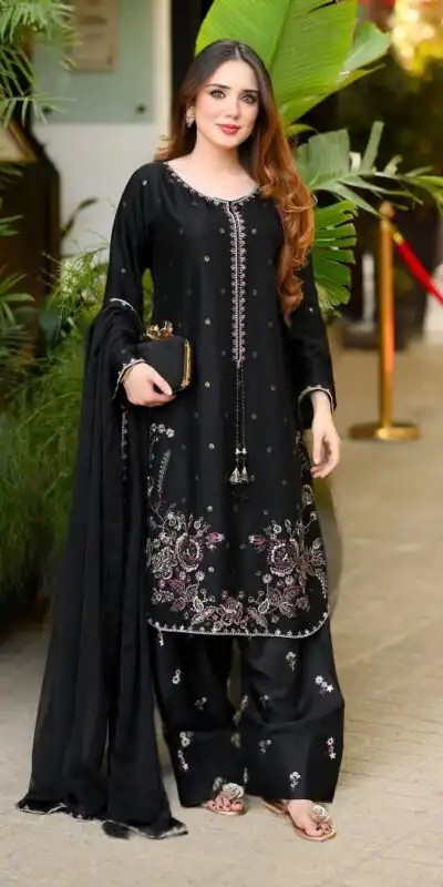 SSR 543 Black Satin Glass Salwar Suit with Embroidery Work & Thread Embroidery. Best Price ₹2149. Delivery 4-6 Working Days. Shop now. | Jump Suits, Salwar suit, Designer Suits, Casual Suits, Creative suits, Palazzo Suits, Party Wear Suits, Patiala Suits, Straight Suits