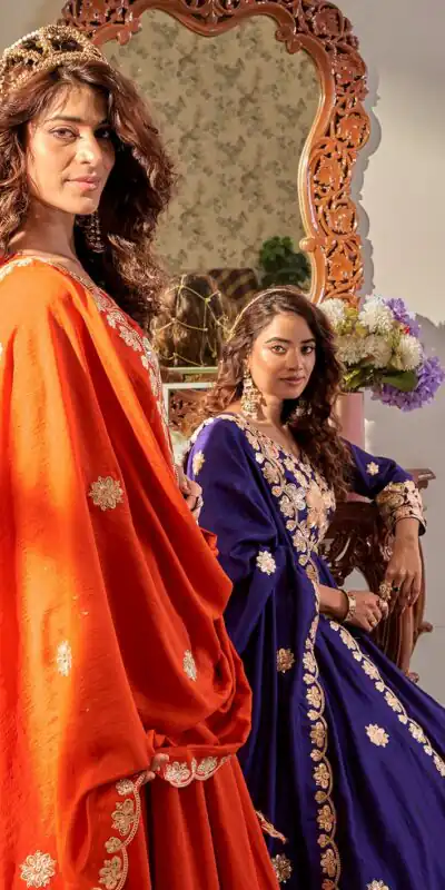 Ram 176 Orange Vichitra Silk Gown Perfect for Wedding, Party, Holi, Anniversary, Mehendi –. Grab it for ₹2049. Delivery 4-6 Working Days. Shop now. | Gowns, Bollywood Gowns, Creative Gowns, Designer Gowns, Embroidered Gowns, Party Wear Gowns