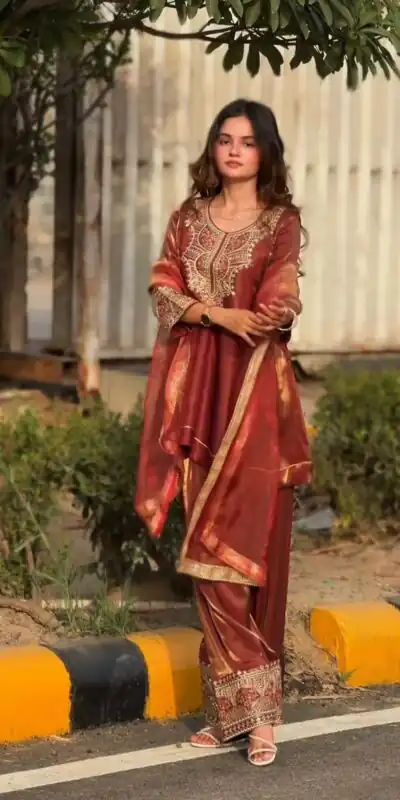 NF 1285 Rust Fandy Silk Salwar Suit with Lace Work & Embroidery Work. Introductory Price ₹2149. Delivery 4-6 Working Days. Shop now. | Jump Suits, Salwar suit, Designer Suits, Casual Suits, Creative suits, Palazzo Suits, Party Wear Suits, Patiala Suits, Straight Suits
