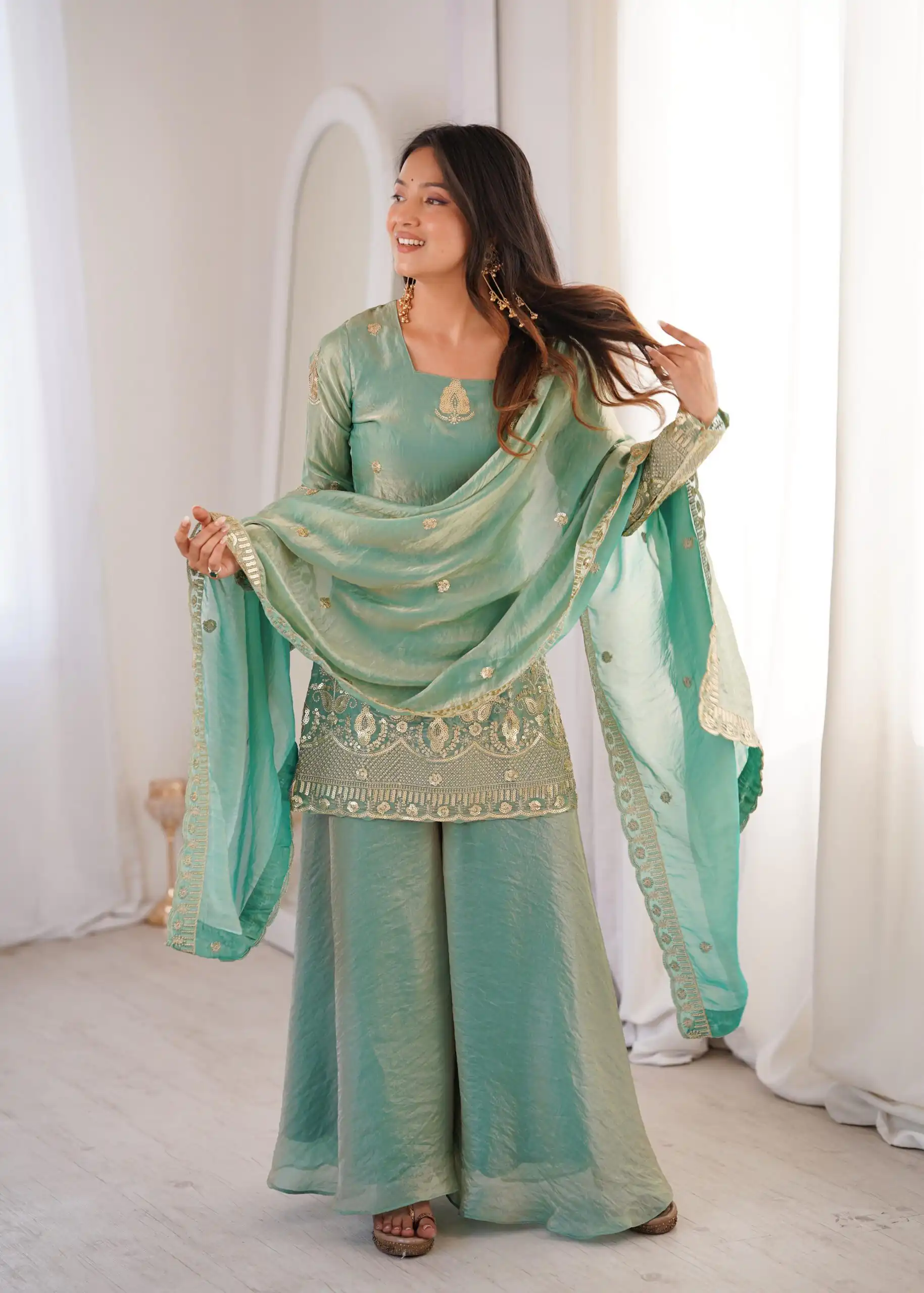 ZSR 3168 Sea Green Color Fendy Silk With Embroidery Work Salwar Suit. Get it for ₹2149. Delivery 4-6 Working Days. Online Shop now. | Jump Suits, Salwar suit, Designer Suits, Casual Suits, Creative suits, Palazzo Suits, Party Wear Suits, Patiala Suits, Straight Suits