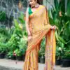 NC 5603 Yellow Color Satin Crap Saree with Mirror Work. Introductory Price ₹1799. Delivery Online 4-6 Working Days. Shop now. | Sarees, Bollywood Sarees, Creative Sarees, Designer Sarees, Embroidered Sarees, Ethnic Saree, Modern Digital sarees, Party Wear Sarees