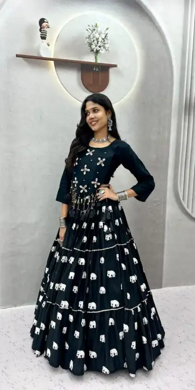 Ram 181 Black Color Pure Cotton Lehenga Choli with Cowrie Work. Festive Deal ₹2649. Delivery 4-6 Working Days. Online Shop now. | Lehenga, Bollywood Lehenga, Creative Lehenga, Designer Lehenga, Embroidered Lehenga, Party Wear Lehenga