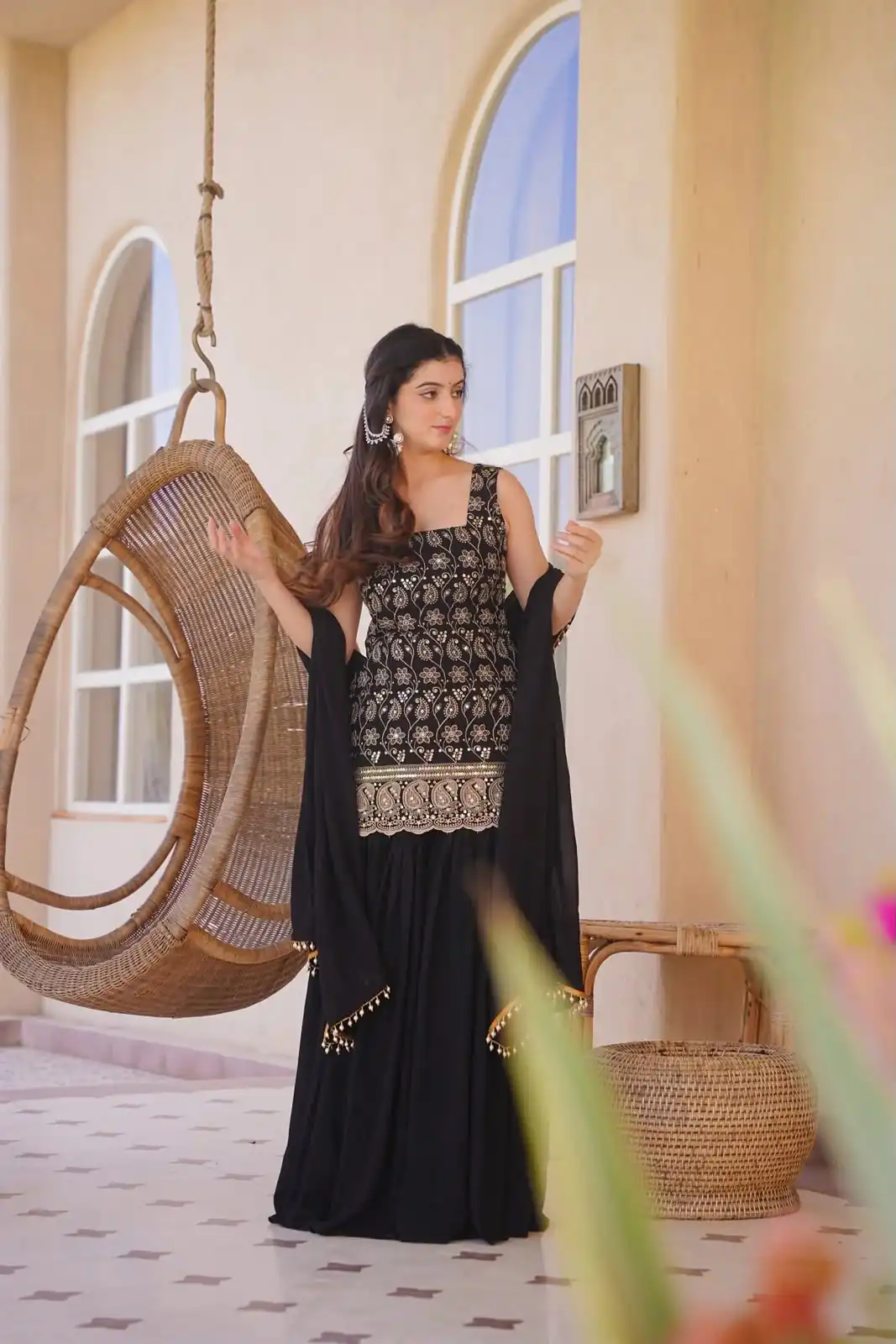 MD 3093 Black Blooming Faux Georgette Salwar Suit Perfect for Wedding, Party, Makar Sankranti, Baby Shower, Traditional Day – . Special Price ₹2149. Deliv | Jump Suits, Salwar suit, Designer Suits, Casual Suits, Creative suits, Palazzo Suits, Party Wear Suits, Patiala Suits, Straight Suits
