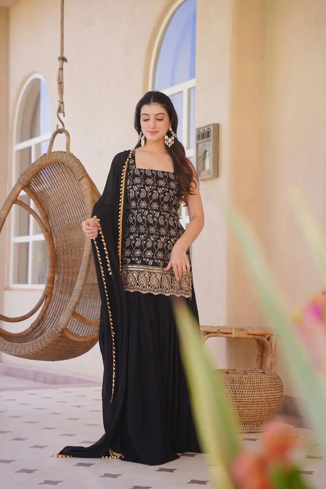 MD 3093 Black Blooming Faux Georgette Salwar Suit Perfect for Wedding, Party, Makar Sankranti, Baby Shower, Traditional Day – . Special Price ₹2149. Deliv | Jump Suits, Salwar suit, Designer Suits, Casual Suits, Creative suits, Palazzo Suits, Party Wear Suits, Patiala Suits, Straight Suits