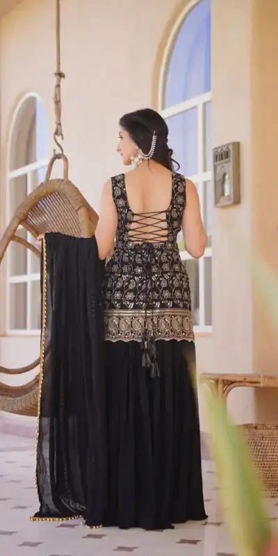 MD 3093 Black Blooming Faux Georgette Salwar Suit Perfect for Wedding, Party, Makar Sankranti, Baby Shower, Traditional Day – . Special Price ₹2149. Deliv | Jump Suits, Salwar suit, Designer Suits, Casual Suits, Creative suits, Palazzo Suits, Party Wear Suits, Patiala Suits, Straight Suits