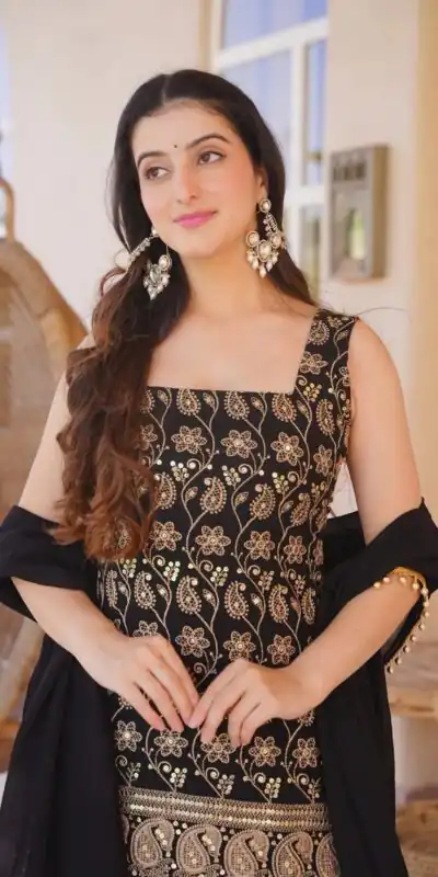 MD 3093 Black Blooming Faux Georgette Salwar Suit Perfect for Wedding, Party, Makar Sankranti, Baby Shower, Traditional Day – . Special Price ₹2149. Deliv | Jump Suits, Salwar suit, Designer Suits, Casual Suits, Creative suits, Palazzo Suits, Party Wear Suits, Patiala Suits, Straight Suits