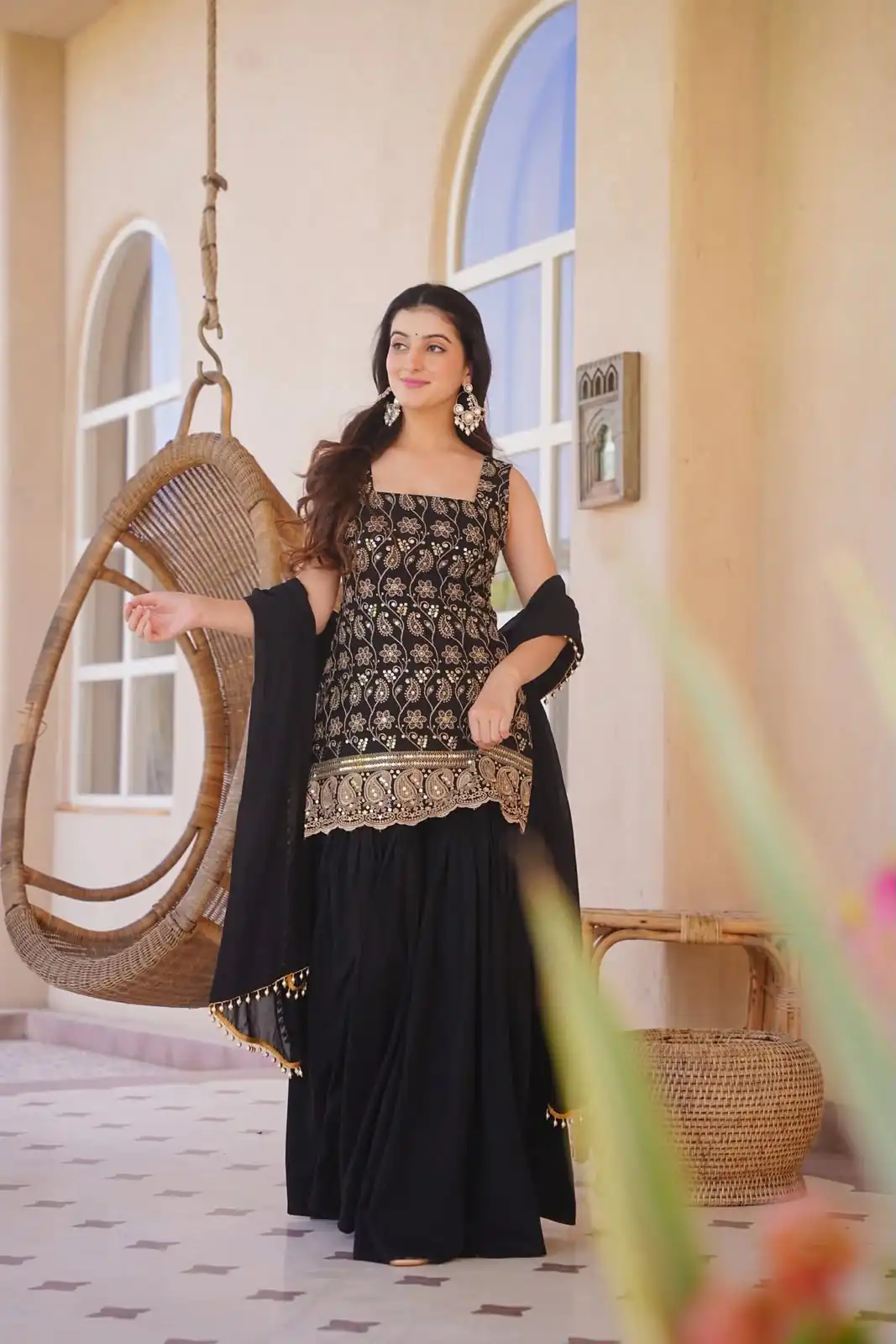MD 3093 Black Blooming Faux Georgette Salwar Suit Perfect for Wedding, Party, Makar Sankranti, Baby Shower, Traditional Day – . Special Price ₹2149. Deliv | Jump Suits, Salwar suit, Designer Suits, Casual Suits, Creative suits, Palazzo Suits, Party Wear Suits, Patiala Suits, Straight Suits