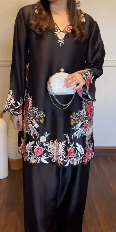 KD 1618 Black Rayon Satin Salwar Suit with Thread Embroidery. Affordable Price ₹1999. Delivery 4-6 Working Days. Shop now. | Jump Suits, Salwar suit, Designer Suits, Casual Suits, Creative suits, Palazzo Suits, Party Wear Suits, Patiala Suits, Straight Suits